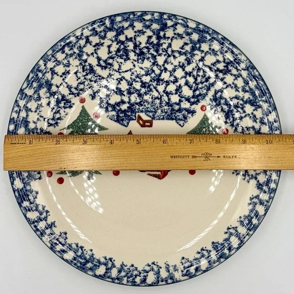 Tienshan Folk Craft Dinner Plate Cabin In The Snow Christmas Red Dots 10-3/8" - Picture 6 of 6